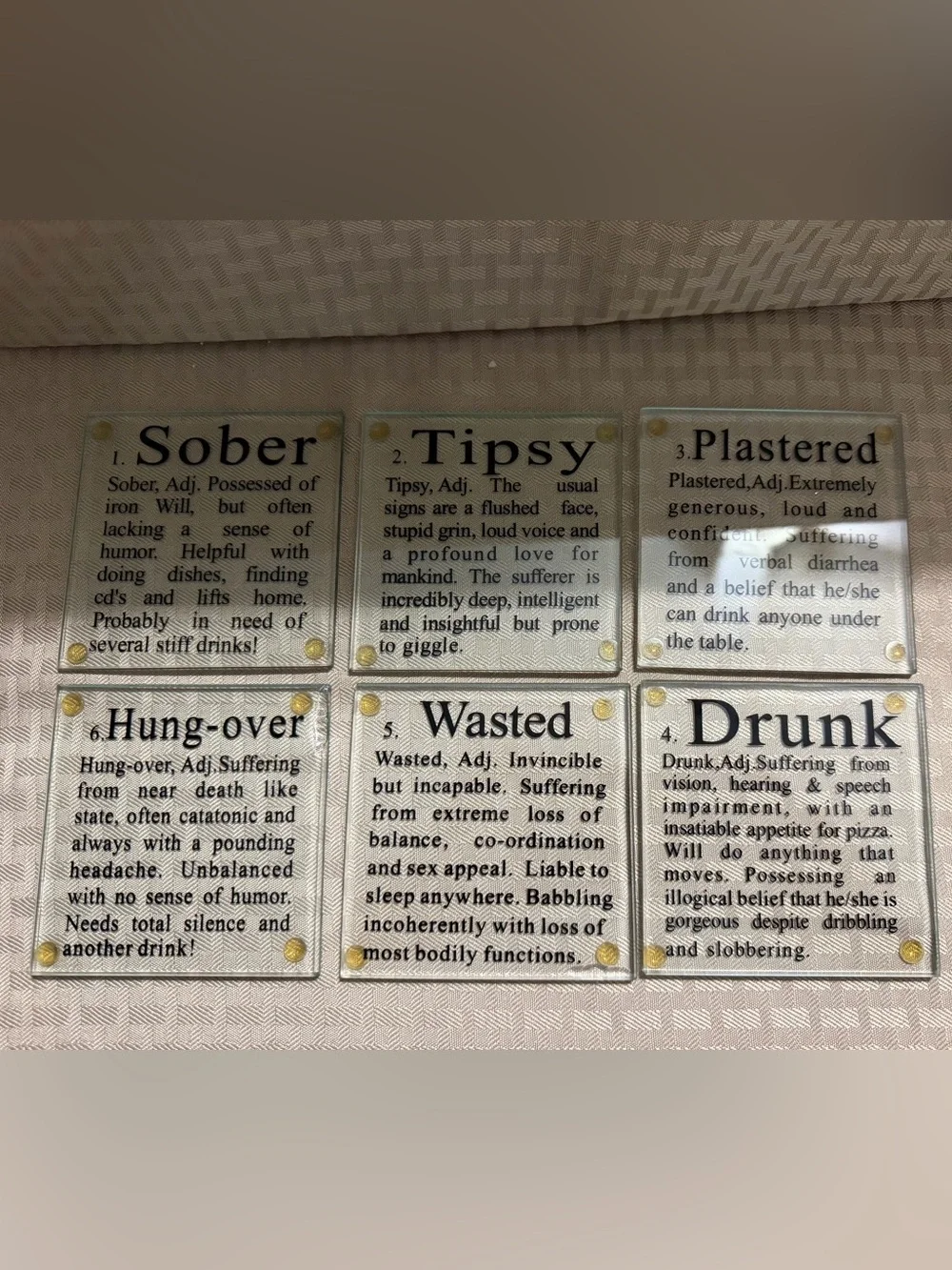 Set of Glass coasters- 'Wasted' & 'Tipsy'